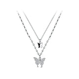 TrustDavis Choker Necklace Double Butterfly Link Chain 925 Sterling Silver