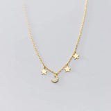 TrustDavis Choker Necklace Link Chain Star Moon CZ Charm 925 Sterling Silver
