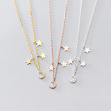 TrustDavis Choker Necklace Link Chain Star Moon CZ Charm 925 Sterling Silver