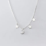 TrustDavis Choker Necklace Link Chain Star Moon CZ Charm 925 Sterling Silver