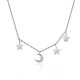 TrustDavis Choker Necklace Link Chain Star Moon CZ Charm 925 Sterling Silver