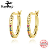 TrustDavis Colorful CZ Stones 925 Sterling Silver Small Clip Earrings
