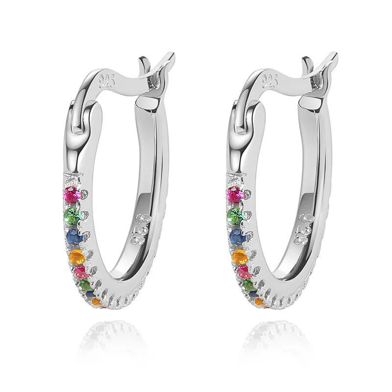 TrustDavis Colorful CZ Stones 925 Sterling Silver Small Clip Earrings