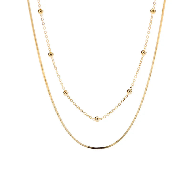 TrustDavis 925 Sterling Silver Double Layer Chains Necklace