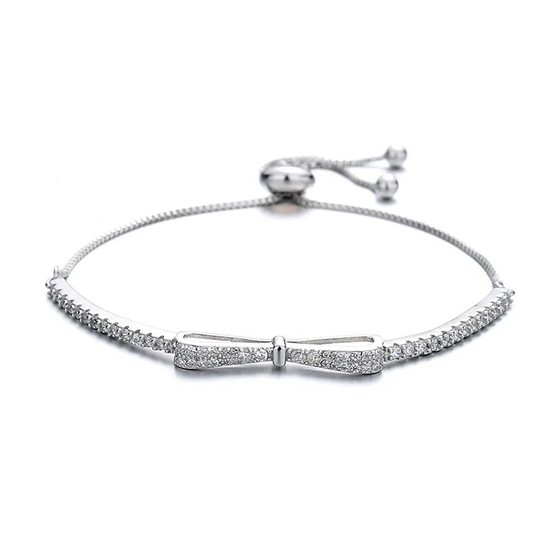 TrustDavis Sterling Silver Bowknot Bracelet with Zircon for Women Girls