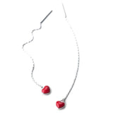 TrustDavis Red Heart Tassel Chain Drop Earrings for Women Wedding DS272