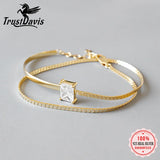 TrustDavis Bracelet 925 Sterling Silver Double Layer CZ Bracelets For Women