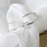 TrustDavis Bracelet 925 Sterling Silver Double Layer CZ Bracelets For Women