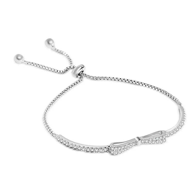 TrustDavis 925 Sterling Silver Bowknot CZ Bracelet for Women