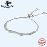 TrustDavis 925 Sterling Silver Bowknot CZ Bracelet for Women