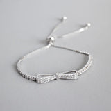 TrustDavis 925 Sterling Silver Bowknot CZ Bracelet for Women