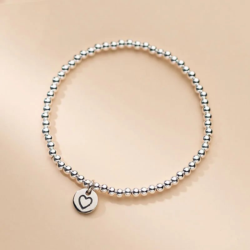 TrustDavis Sterling Silver Heart Beads Bracelet Wedding Jewelry