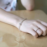 TrustDavis 925 Silver Sweet Beads Elastic Bracelet Women Wedding Jewelry