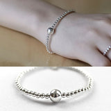TrustDavis 925 Silver Sweet Beads Elastic Bracelet Women Wedding Jewelry