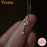 TrustDavis Sweet Key CZ Pendant Necklace For Women Wedding Party