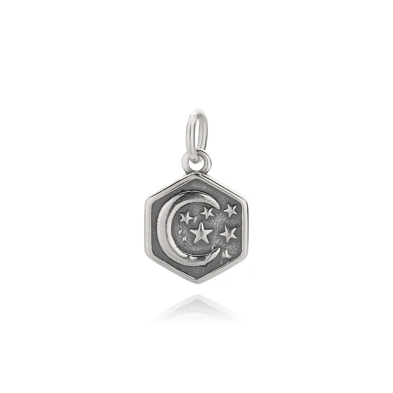 925 Sterling Silver Hexagram Moon Charm Pendant DIY Jewelry