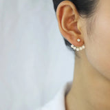 Davis Flower Zircon Back Hanging Earrings in 925 Sterling Silver