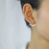 Davis Flower Zircon Back Hanging Earrings in 925 Sterling Silver