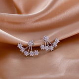 Davis Flower Zircon Back Hanging Earrings in 925 Sterling Silver