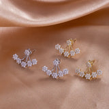 Davis Flower Zircon Back Hanging Earrings in 925 Sterling Silver