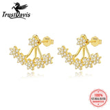 Davis Flower Zircon Back Hanging Earrings in 925 Sterling Silver