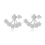 Davis Flower Zircon Back Hanging Earrings in 925 Sterling Silver