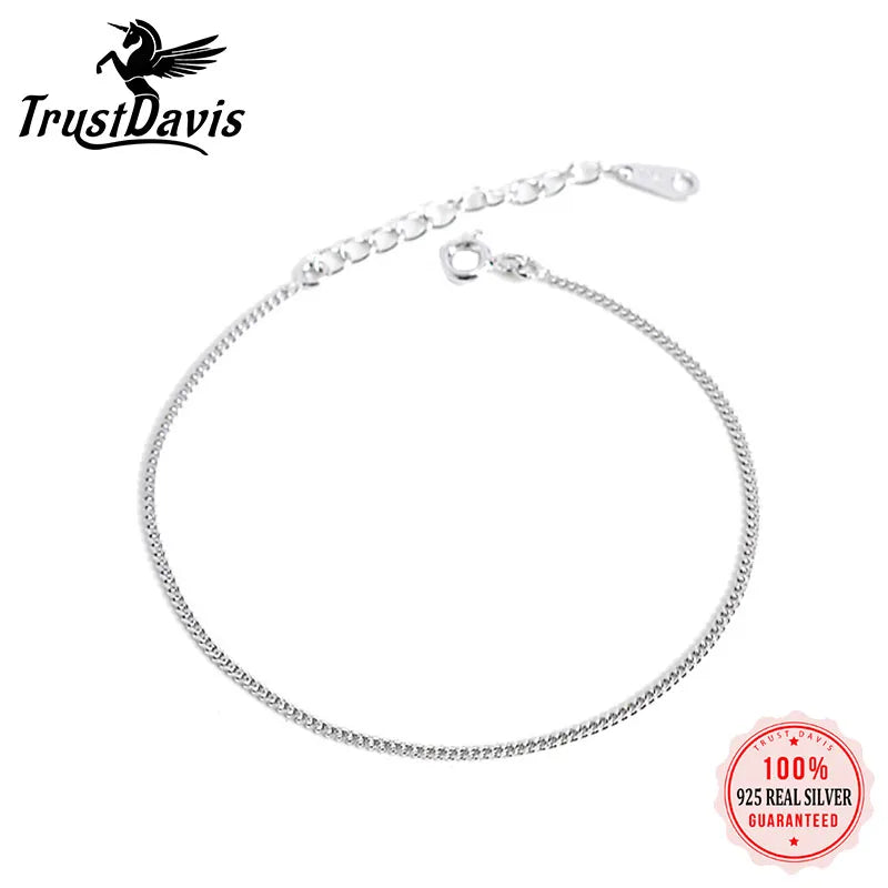 TrustDavis 925 Sterling Silver Chain Bracelet For Women Girls