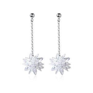 925 Silver Crystal Flower Stud Earrings Wedding Jewelry DS2183