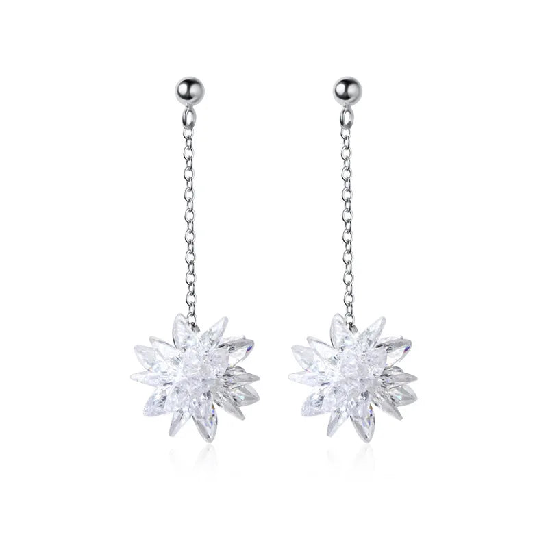 925 Silver Crystal Flower Stud Earrings Wedding Jewelry DS2183