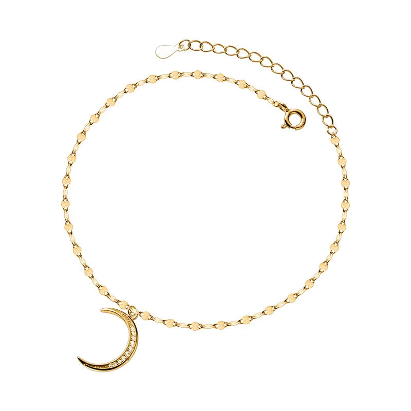 TrustDavis 925 Moon CZ Anklets For Women Lady Birthday Present Jewelry
