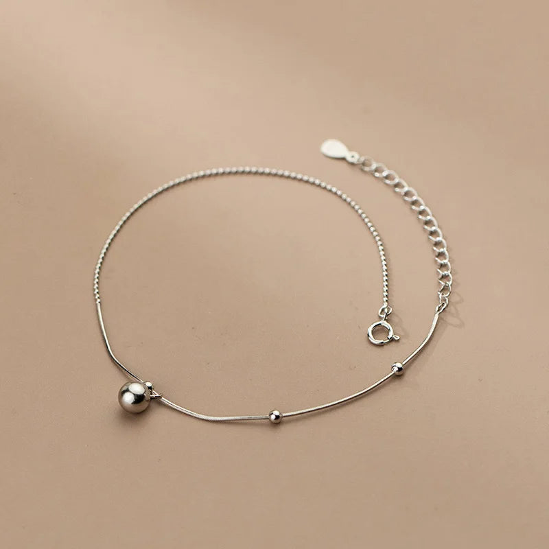 TrustDavis 925 Sterling Silver Anklets Beads Snake Chain Anklets For Women