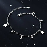 TrustDavis 925 Sterling Silver Anklets Star Moon Round CZ Anklets For Women