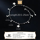 TrustDavis 925 Sterling Silver Anklets Star Moon Round CZ Anklets For Women