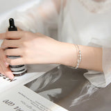 TrustDavis 925 Silver Beads Bracelet Double Chain for Women Girls DA1402