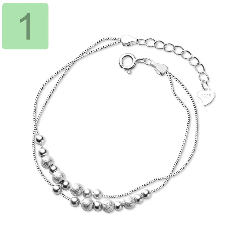 TrustDavis 925 Silver Beads Bracelet Double Chain for Women Girls DA1402