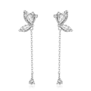 TrustDavis Silver Butterfly CZ Chain Stud Earrings Women Girls Fine Jewelry