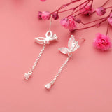 TrustDavis Silver Butterfly CZ Chain Stud Earrings Women Girls Fine Jewelry