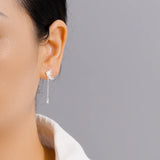 TrustDavis Silver Butterfly CZ Chain Stud Earrings Women Girls Fine Jewelry