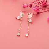 TrustDavis Silver Butterfly CZ Chain Stud Earrings Women Girls Fine Jewelry