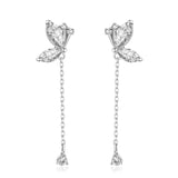 TrustDavis Silver Butterfly CZ Chain Stud Earrings Women Girls Fine Jewelry