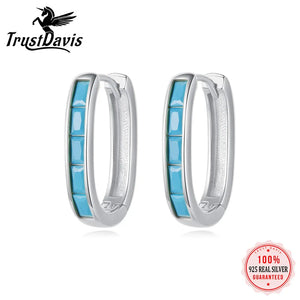 TrustDavis 925 Silver Geometric Hoop Earrings Women Anniversary Jewelry