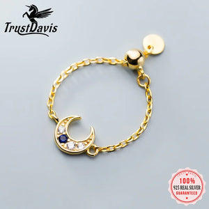 TrustDavis 925 Silver Moon Chain Adjustable Ring Wedding Jewelry DA204