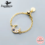 TrustDavis 925 Silver Moon Chain Adjustable Ring Wedding Jewelry DA204