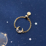 TrustDavis 925 Silver Moon Chain Adjustable Ring Wedding Jewelry DA204