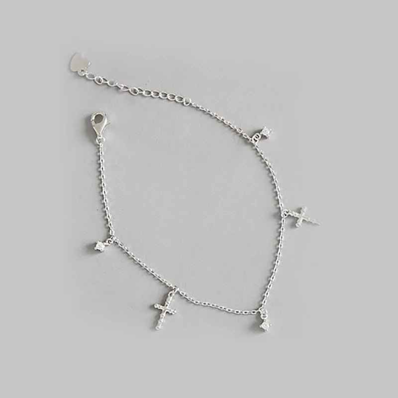 TrustDavis 925 Silver CZ Cross Bracelet Wedding Gift DS2393
