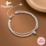 TrustDavis Silver Double Chain Pearl Bracelet DB1046