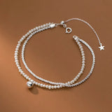 TrustDavis Silver Double Chain Pearl Bracelet DB1046