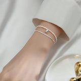 TrustDavis Silver Double Chain Pearl Bracelet DB1046
