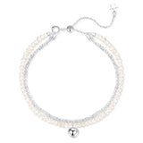 TrustDavis Silver Double Chain Pearl Bracelet DB1046