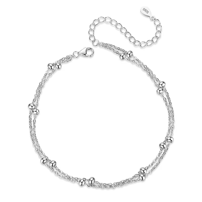 TrustDavis 925 Sterling Silver Double Layer Anklets For Women